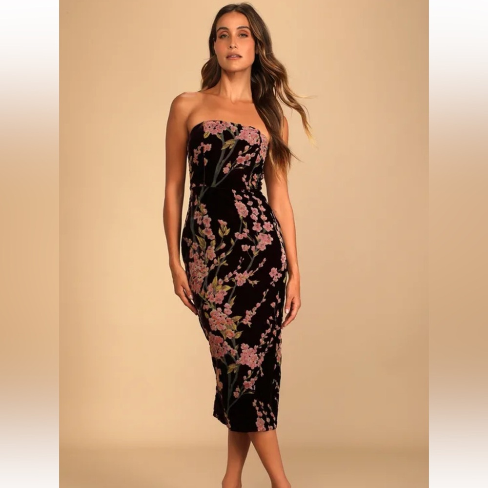 Lulu's Strapless Floral Dress - Black and Pink